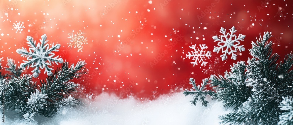 Red and green winter snowflake design, simple and elegant, creating ample space for text in a Christmas theme. Red and green winter snowflake design, simple and elegant, creating ample space for text in a Christmas theme.