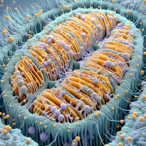 Zoom in on the double membrane of a mitochondrion photo