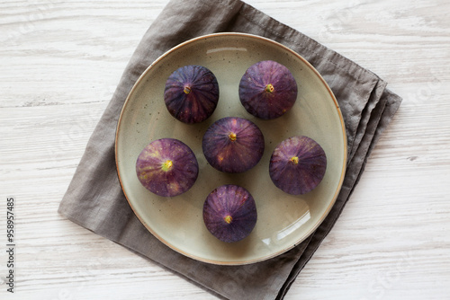 Wallpaper Mural Raw Organic Figs on a Plate, top view. Flat lay, overhead, from above. Torontodigital.ca