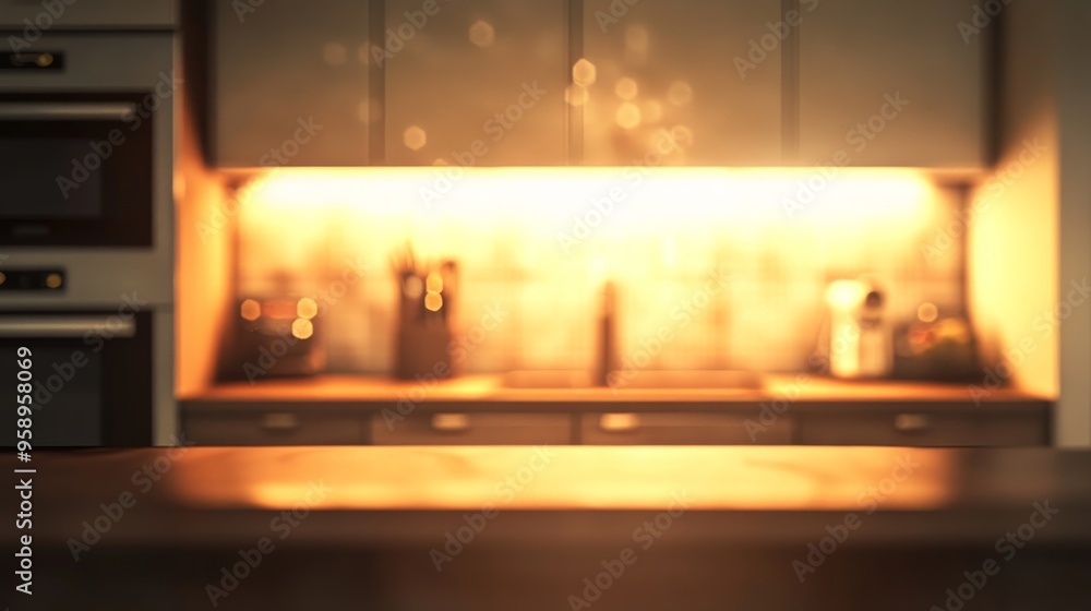 A softly lit kitchen scene with blurred details, creating a warm and inviting atmosphere. A softly lit kitchen scene with blurred details, creating a warm and inviting atmosphere.