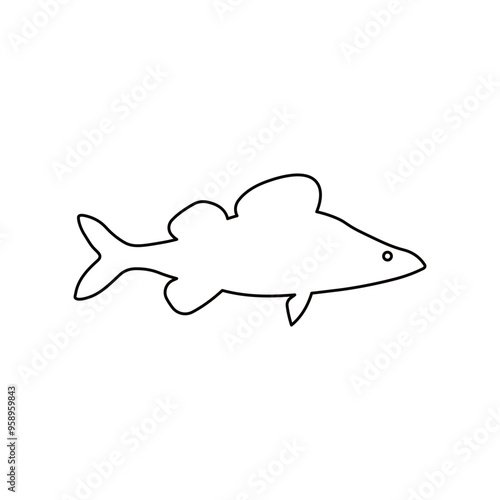 Vector illustration of fresh zander or pike perch freshwater fish, outline on white. For menu, label, recipe, product packaging. Food element. Action promotion and advertising. Caviar. EPS 10