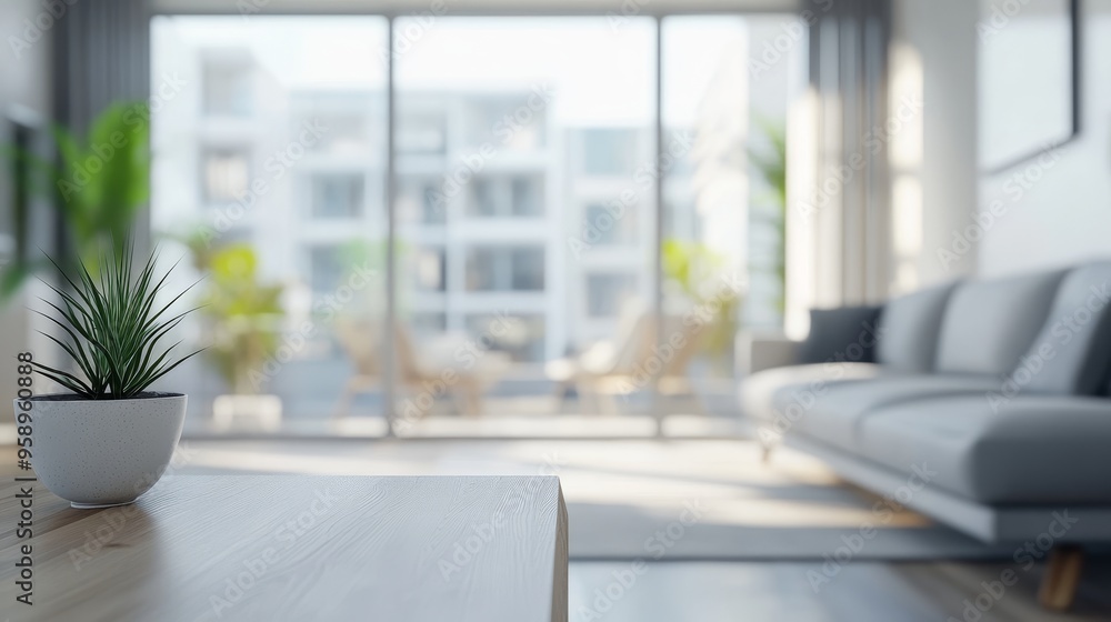 A modern living room with a cozy atmosphere, featuring a plant and large windows that bring in natural light. A modern living room with a cozy atmosphere, featuring a plant and large windows that bring in natural light.