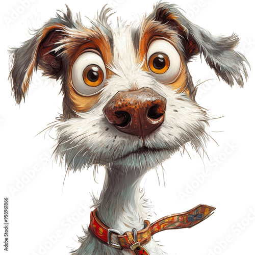 The Inquisitive Pup: A charming, cartoon-style illustration of a scruffy, wide-eyed dog with a curious expression, perfect for pet-related projects and adding a touch of whimsy. 