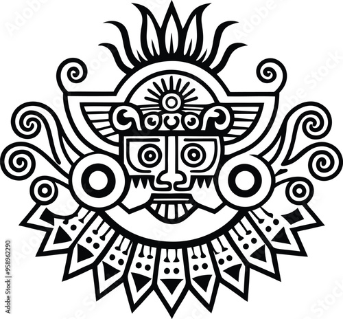 hand drawn abstract motifs of ancient mexican tattoo vector illustration