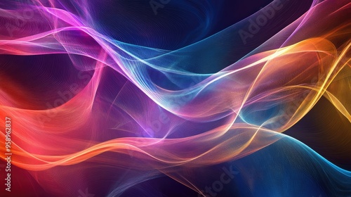 Resonance waves in an abstract background, showcasing rhythmic patterns and fluid motion in a spectrum of colors. Great for digital designs.