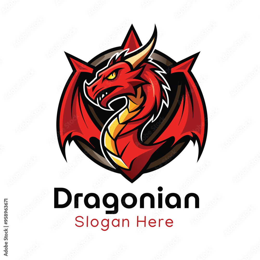 Unique Dragon Logo Design, Dragon with Spread Wings Vector Illustration Unique Dragon Logo Design, Dragon with Spread Wings Vector Illustration