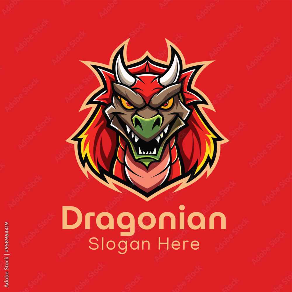 Unique Dragon Logo Design, Dragon with Spread Wings Vector Illustration Unique Dragon Logo Design, Dragon with Spread Wings Vector Illustration