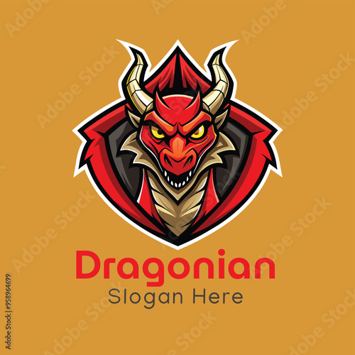 Unique Dragon Logo Design, Dragon with Spread Wings Vector Illustration