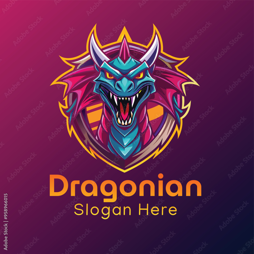 Unique Dragon Logo Design, Dragon with Spread Wings Vector Illustration Unique Dragon Logo Design, Dragon with Spread Wings Vector Illustration