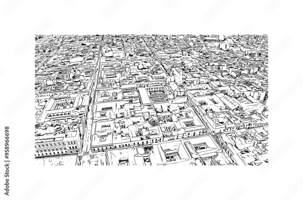 Obraz premium Building view with landmark of Sucre is the capital city in Bolivia. Hand drawn sketch illustration in vector.