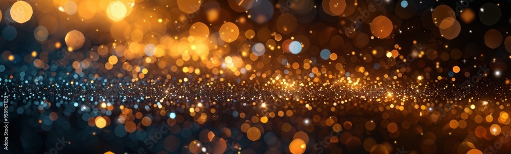 Blurry image of a dark background with yellow lights, banner Blurry image of a dark background with yellow lights, banner