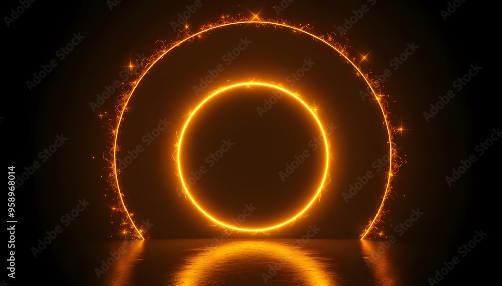 Glowing ring hovering above a circular platform, with smoke or fog rising from the platform. Glowing ring hovering above a circular platform, with smoke or fog rising from the platform.