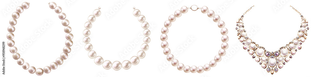 Elegant collection of pearl necklaces showcasing unique designs and styles, perfect for any formal occasion or fashion statement. Elegant collection of pearl necklaces showcasing unique designs and styles, perfect for any formal occasion or fashion statement.