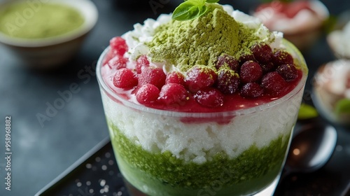 Green Tea Ice Cream with Red Berries