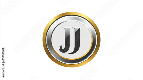 IJ Letter logo in a circle with gold and silver colors. photo