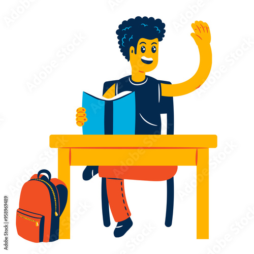 Student raising an arm in class