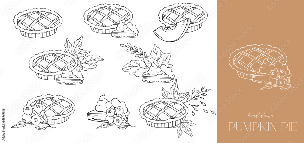 Pumpkin Pie outline isolated on white. Pumpkins line art ilustration. Fall Pumpkins Hand Drawn. Fall Coloring Page. Traditional Thanksgiving Pie Pumpkin Pie outline isolated on white. Pumpkins line art ilustration. Fall Pumpkins Hand Drawn. Fall Coloring Page. Traditional Thanksgiving Pie