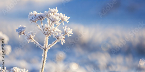 Frosty Kalahari plant in winter morning light with soft focus background 