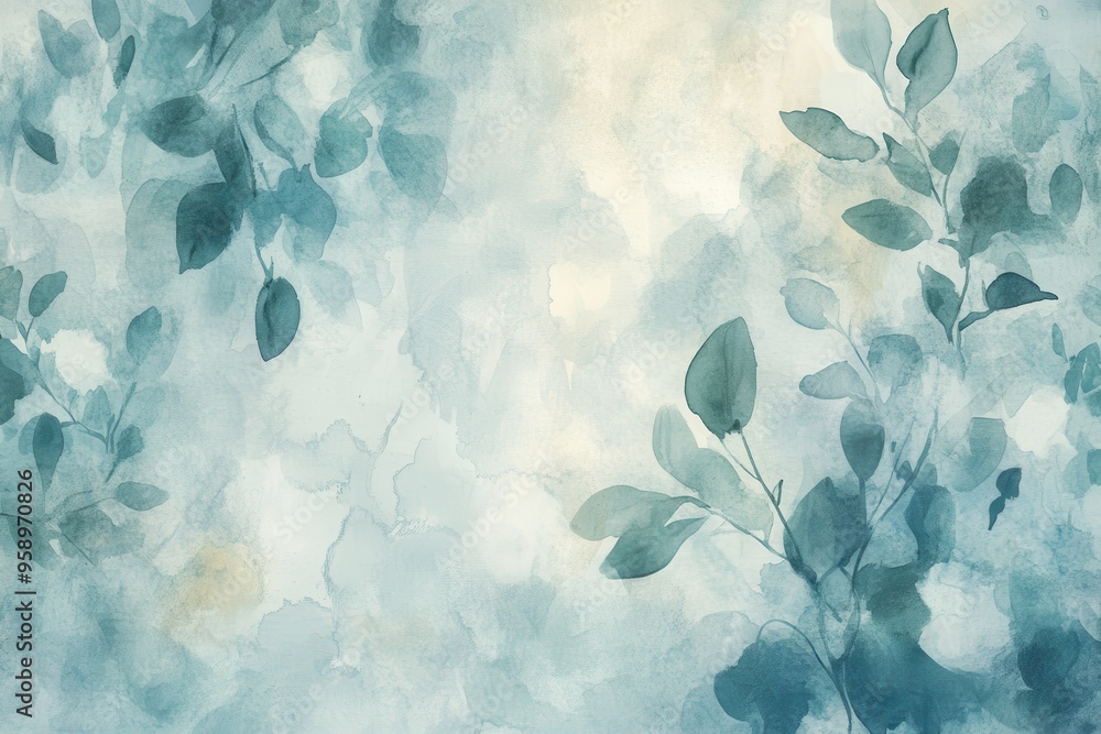 Watercolor Painting of Blue and White Leaves Watercolor Painting of Blue and White Leaves
