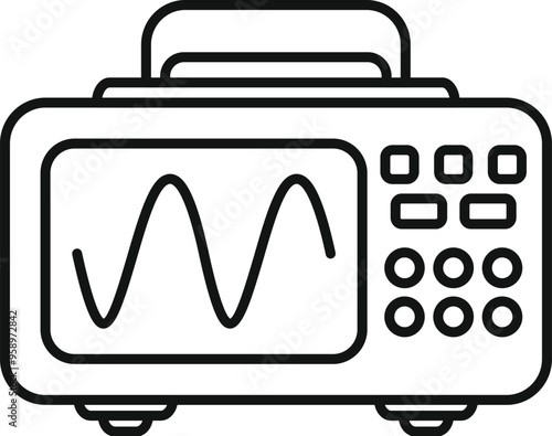 Line art icon of a digital oscilloscope showing sinusoidal signal on its screen