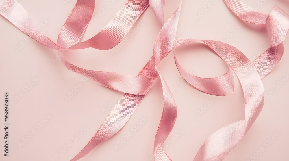 Pink ribbon on a pink background, a symbol of breast cancer awareness. Pink ribbon on a pink background, a symbol of breast cancer awareness.