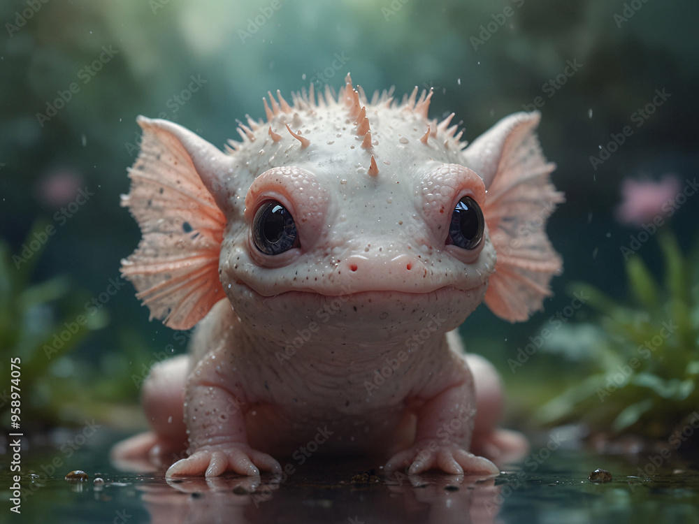 A highly detailed, close-up shot of an adorable axolotl with soft pastel hues, its delicate gills and tiny limbs highlighted against a dreamy, blurred background, creating a gentle, calming aesthetic A highly detailed, close-up shot of an adorable axolotl with soft pastel hues, its delicate gills and tiny limbs highlighted against a dreamy, blurred background, creating a gentle, calming aesthetic