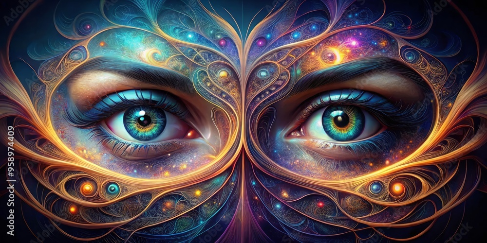Vibrant, swirling shapes and lines converge to form a mesmerizing pair of eyes, evoking creativity and imagination, Vibrant, swirling shapes and lines converge to form a mesmerizing pair of eyes, evoking creativity and imagination,