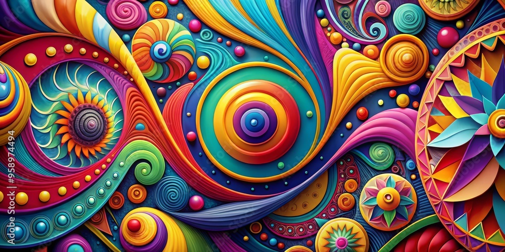 Vibrant abstract design featuring swirling shapes, bold colors, and geometric patterns, perfect for adding a pop of Vibrant abstract design featuring swirling shapes, bold colors, and geometric patterns, perfect for adding a pop of