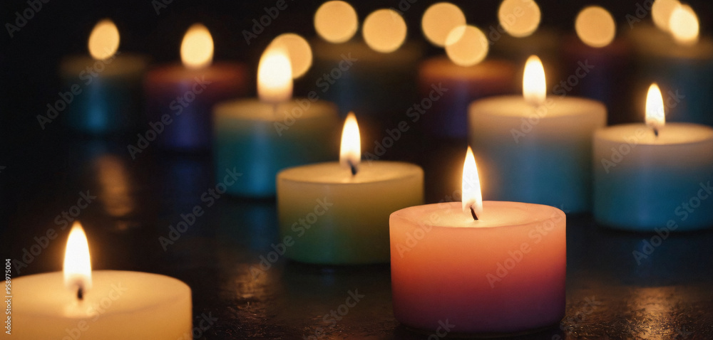 A Row of Burning Candles in the Dark A Row of Burning Candles in the Dark