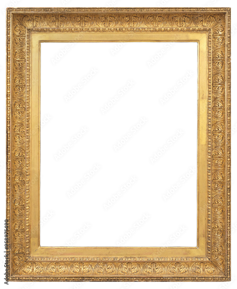 Golden picture frame on a transparent background, in PNG format. Golden picture frame on a transparent background, in PNG format.