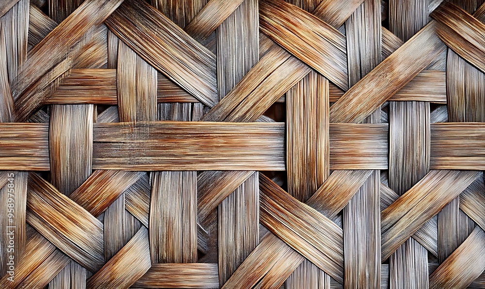 Interwoven Brown Palm Leaf Weave Pattern Interwoven Brown Palm Leaf Weave Pattern