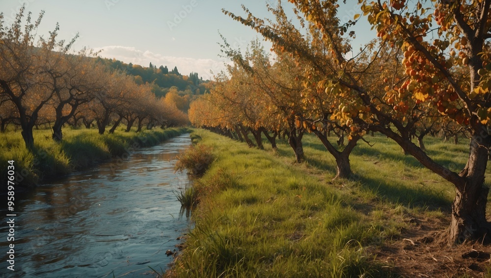 Fototapeta premium autumn landscape with river