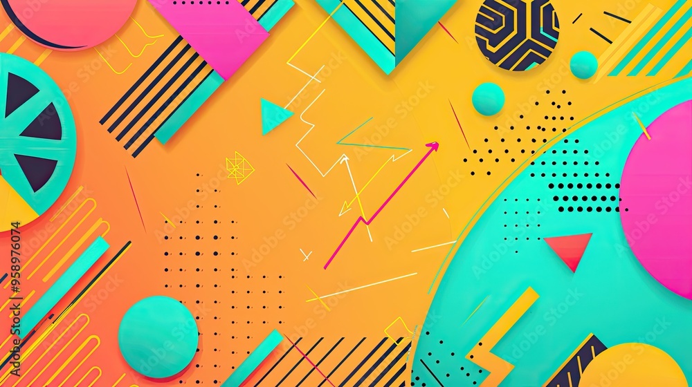 90s retro aesthetic with vibrant colors, geometric shapes, minimalist, copy space, illustration style 90s retro aesthetic with vibrant colors, geometric shapes, minimalist, copy space, illustration style