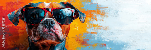 Cool dog wearing sunglasses and looking directly at the camera.