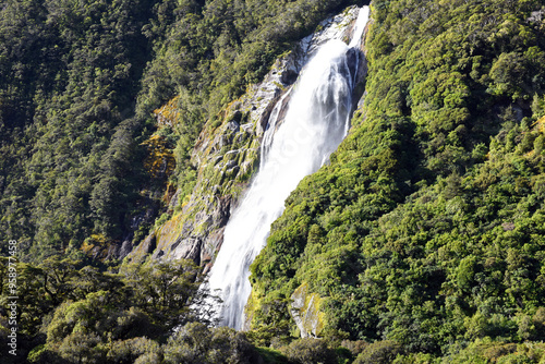 Stirling Falls in the natural wonder Milford Sound, fjordland national park, southland, New Zealand photo