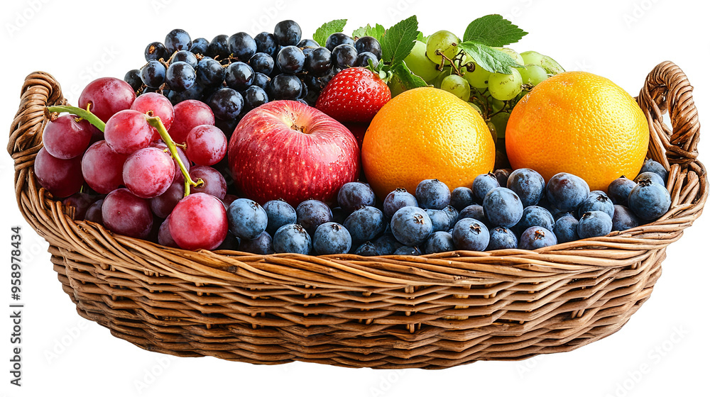 Vibrant Basket of Healthy Fruits on White Background Vibrant Basket of Healthy Fruits on White Background