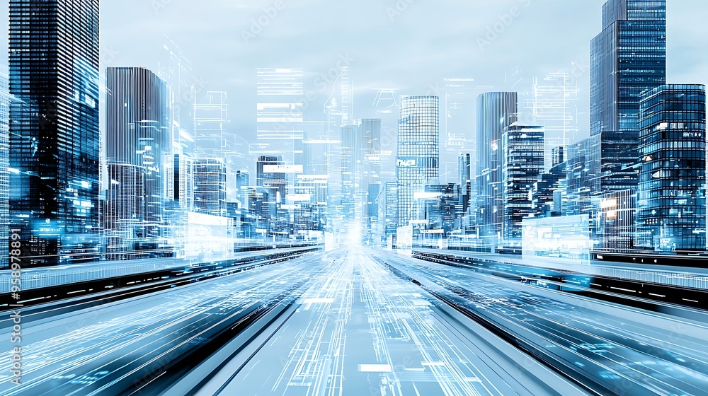Techno Cityscape: Futuristic Urban Environment with AI Holograms and Color Pencil Illustration Style Techno Cityscape: Futuristic Urban Environment with AI Holograms and Color Pencil Illustration Style