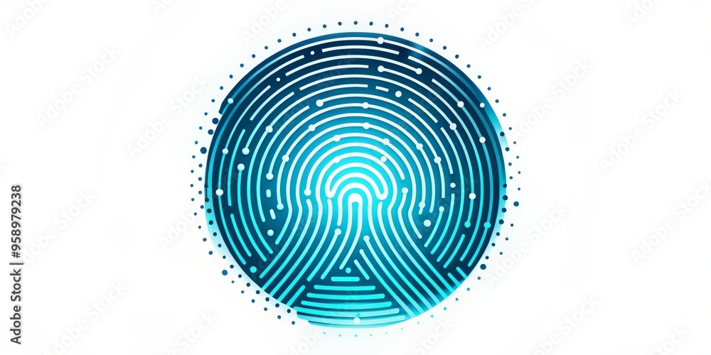 Abstract Fingerprint, Circular Lines, Blue Gradient, Identity, Security, Biometrics Abstract Fingerprint, Circular Lines, Blue Gradient, Identity, Security, Biometrics
