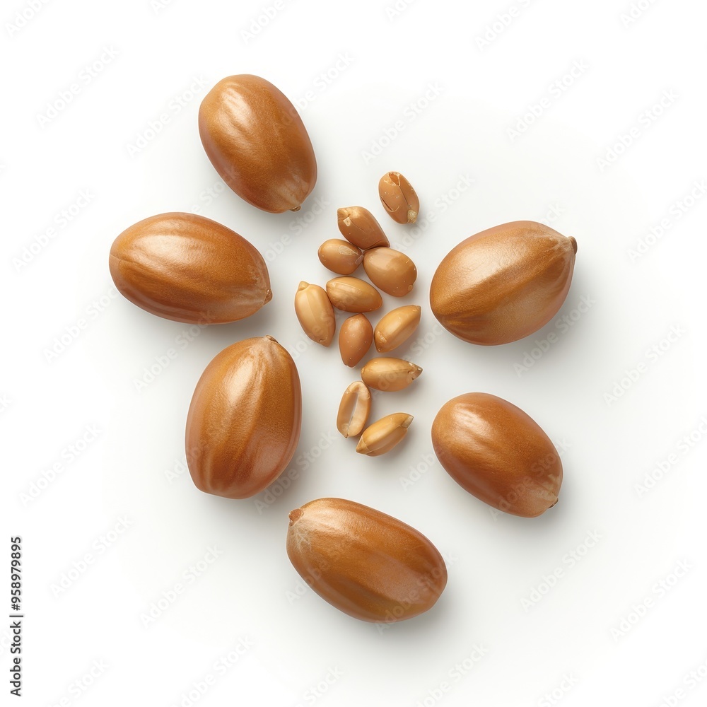 Peanut seeds, botanical element, realistic 3D render, earthy brown, isolated on white background Peanut seeds, botanical element, realistic 3D render, earthy brown, isolated on white background
