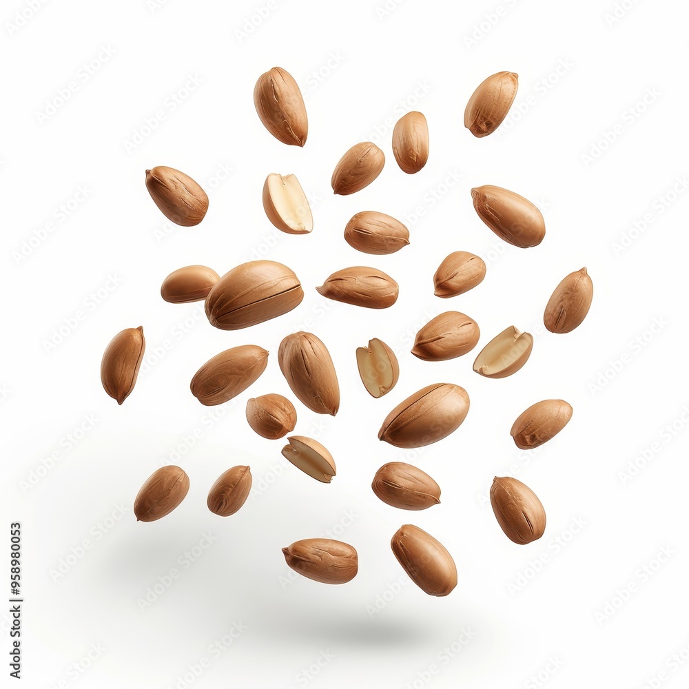 Peanut seeds, botanical element, realistic 3D render, earthy brown, isolated on white background Peanut seeds, botanical element, realistic 3D render, earthy brown, isolated on white background
