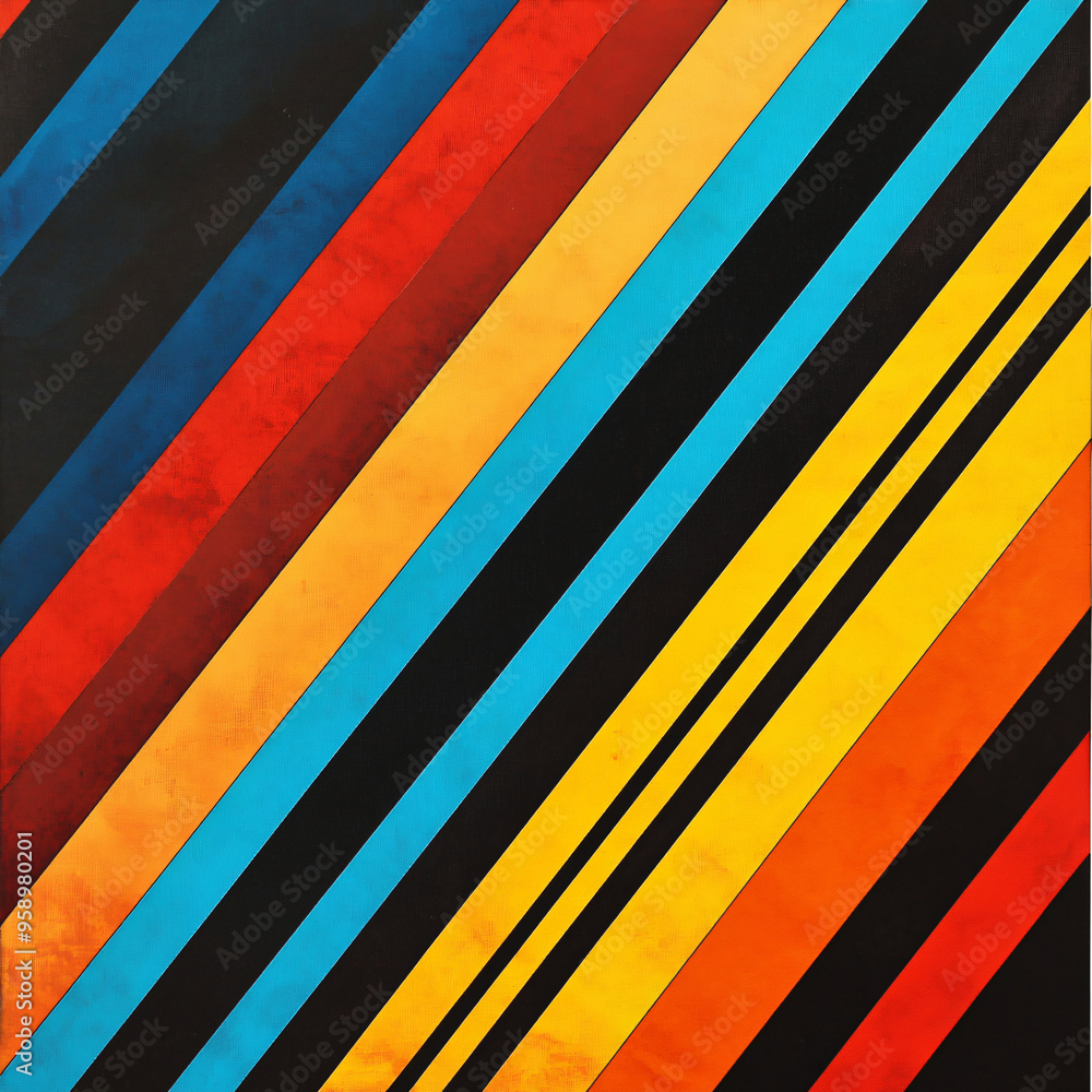 A dynamic pattern of diagonal stripes in bold colors. A dynamic pattern of diagonal stripes in bold colors.