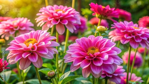 Vibrant pink claveles flowers bloom amidst lush green foliage, their delicate petals and golden centers radiating