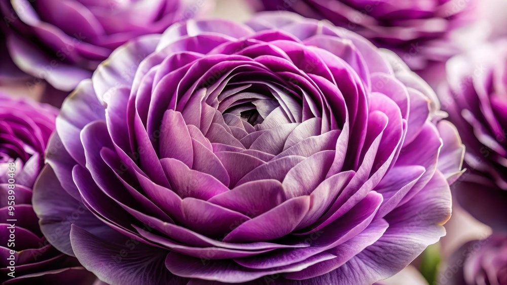 Vibrant plum purple petals unfold from a delicate flower centre, set against a soft, creamy background, evoking a Vibrant plum purple petals unfold from a delicate flower centre, set against a soft, creamy background, evoking a