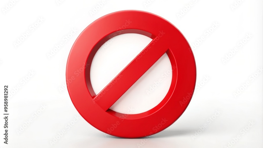 Vibrant red circle with a white interior and a bold, diagonal slash through its center, conveying prohibition, Vibrant red circle with a white interior and a bold, diagonal slash through its center, conveying prohibition,