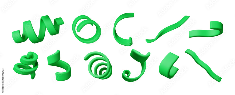 3d set of spiral confetti isolated. Render colorful serpentine collection. Different curly ribbon. Firecracker elements in various shapes. Party, holiday, surprise birthday. Vector illustration 3d set of spiral confetti isolated. Render colorful serpentine collection. Different curly ribbon. Firecracker elements in various shapes. Party, holiday, surprise birthday. Vector illustration