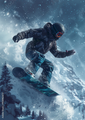 Extreme Winter Sports Snowboarder in Action Generative Art 