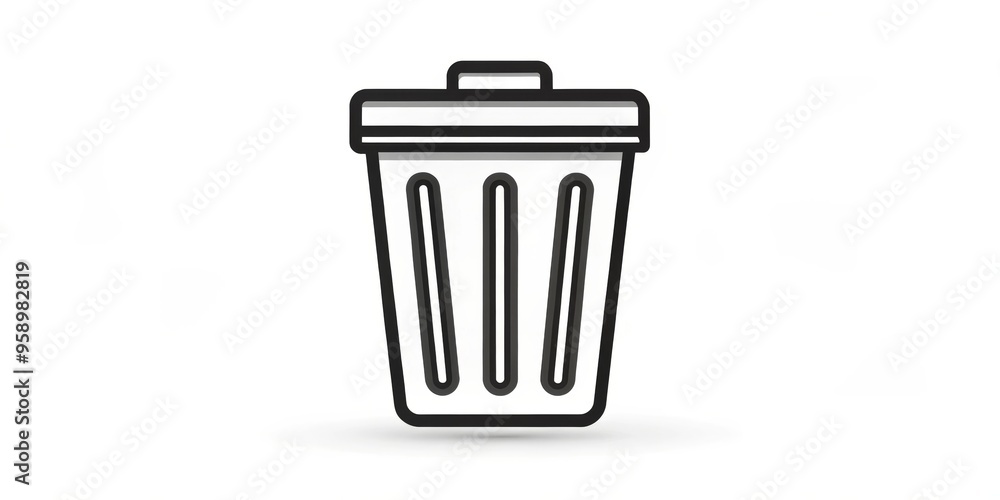Black and White 3D Lineart Trash Bin, Icon, Delete, Recycle, Garbage Black and White 3D Lineart Trash Bin, Icon, Delete, Recycle, Garbage