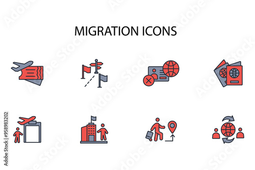 migration icon set.vector.Editable stroke.linear style sign for use web design,logo.Symbol illustration.