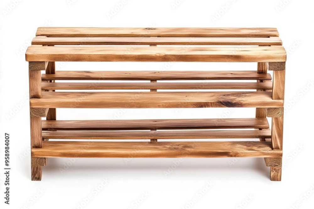 Rustic wooden shelf with three levels, ideal for storage or display in home decor and interior design. Rustic wooden shelf with three levels, ideal for storage or display in home decor and interior design.