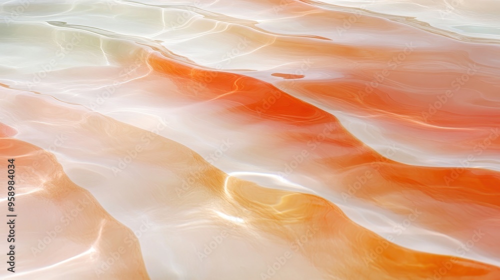 The image is of a body of water with a pinkish-orange hue The image is of a body of water with a pinkish-orange hue